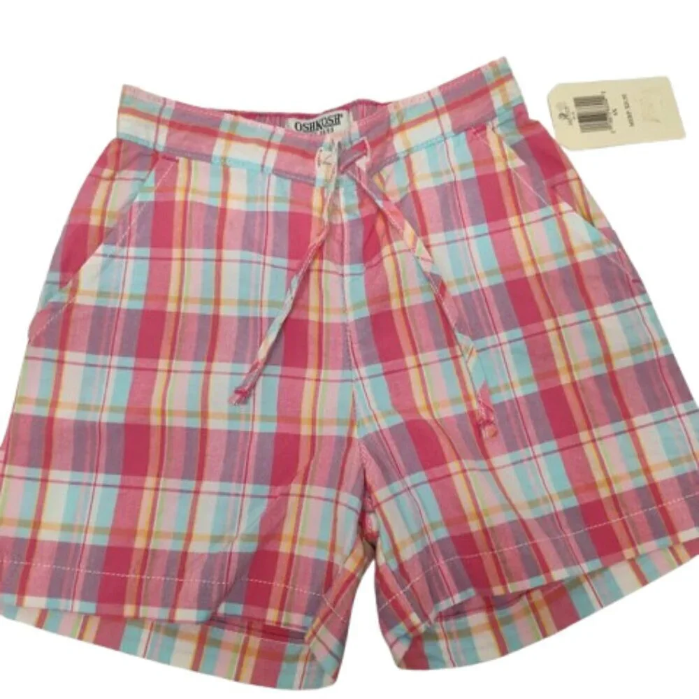 Oshkosh Y2K Girl's Plaid Pastel Shorts with String 100% Cotton Size 6 NWT